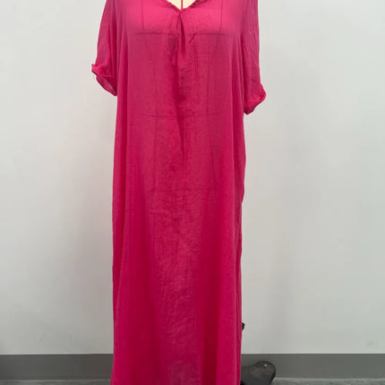 Full Size V-Neck Short Sleeve Midi Dress Plus Size - Image 14