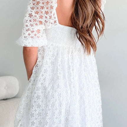 Lace Puff Sleeve Empire Waist Mini Dress - Image 5