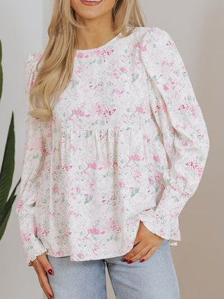 Printed Round Neck Long Sleeve Blouse - Image 2