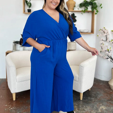 Double Take Full Size Surplice Wide Leg Jumpsuit with Pockets - Image 7