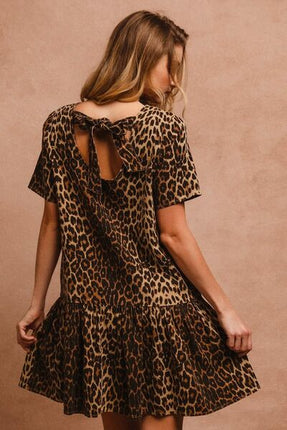 BiBi Tie Back Leopard Round Neck Short Sleeve Dress - Image 4