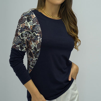 Shiny Round Neck Printed Shoulder Tee - Image 4