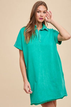 Annie Wear Mineral Washed Johnny Collar Short Sleeve Dress - Image 1