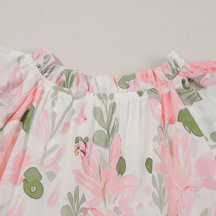 Floral Contrast Edge Layered Short Sleeve Mini Dress - Image 5