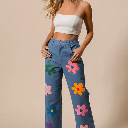 BiBi Flower Print Straight Legs Pants - Image 10