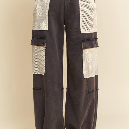 Davi & Dani Lace Patchwork Bottom Opening Adjustable Pants - Image 4