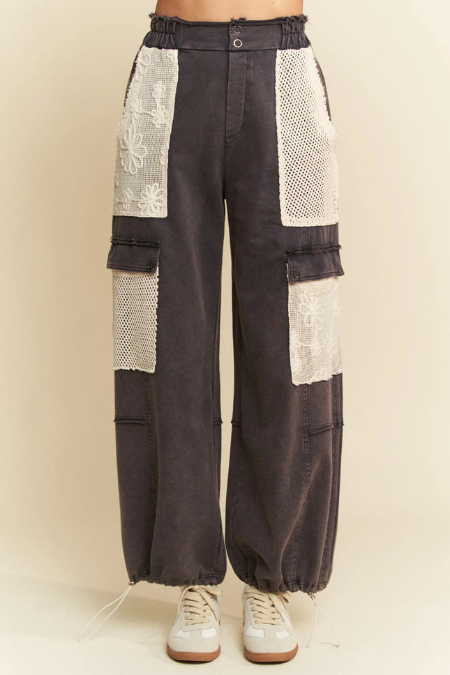 Davi & Dani Lace Patchwork Bottom Opening Adjustable Pants