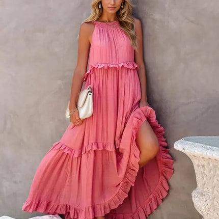 Ruffled Sleeveless Tiered Maxi Dress with Pockets - Image 1