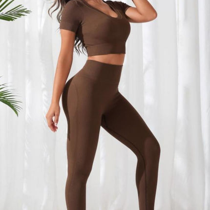 V-Neck Crop Top and High Waistband Long Active Pants - Image 4