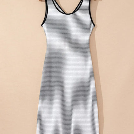 Stripe Crisscross Side Slits Slim Fit Sleeveless Midi Dress - Image 6