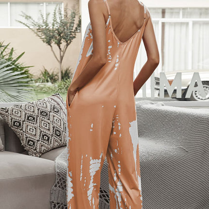 Shiny Tie-Dye Spaghetti Strap Jumpsuit with Pockets - Image 18