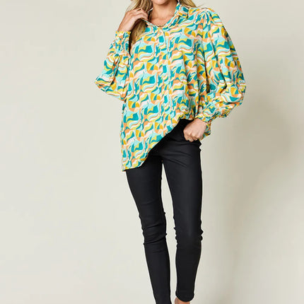 Double Take Full Size Printed Smocked Long Sleeve Blouse - Image 4