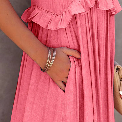 Ruffled Sleeveless Tiered Maxi Dress with Pockets - Image 2