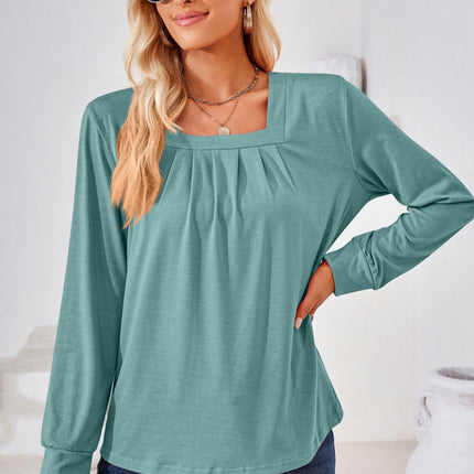 Square Neck Ruched Long Sleeve Blouse - Image 16