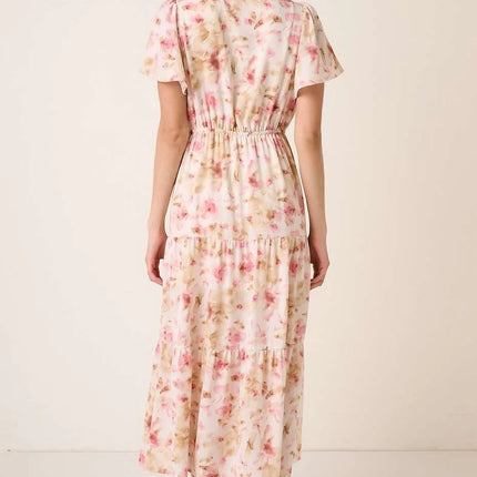 Mittoshop Flower Print Flutter Sleeve V Slit Maxi Dress - Image 5