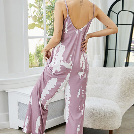 Shiny Tie-Dye Spaghetti Strap Jumpsuit with Pockets - Image 2