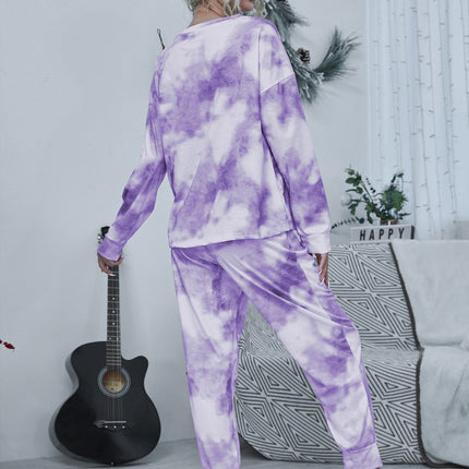 Shiny Tie-dye Round Neck Top and Drawstring Pants Lounge Set - Image 9
