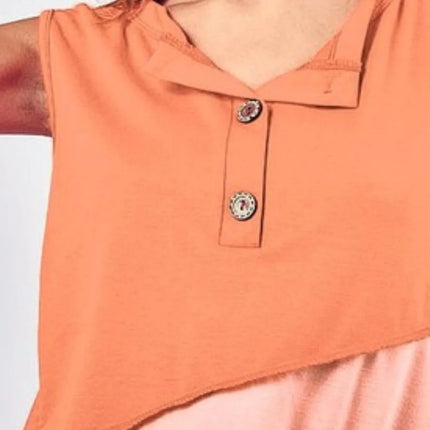 BiBi Color Block Contrast Stitching Buttoned Henley Top - Image 2