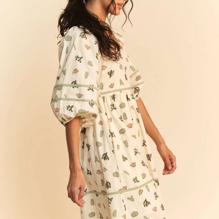 Davi & Dani Cactus Printed Poplin Contrast Piping Mini Dress - Image 6