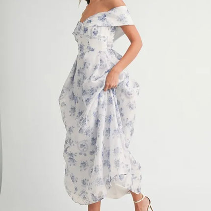 MABLE Floral Printed Off Shoulder Maxi Dress - Image 9
