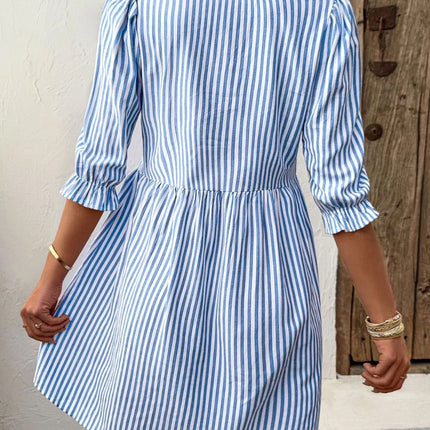 Striped Half Sleeve Mini Shirt Dress - Image 2