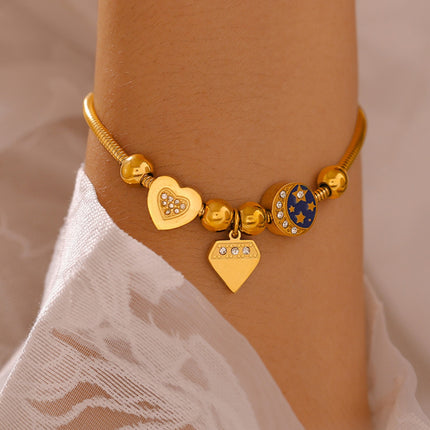 Stainless Steel Rhinestone Charm Bracelet - Image 3