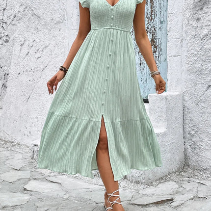 V-Neck Ruffled Cap Sleeve Dress - Image 1