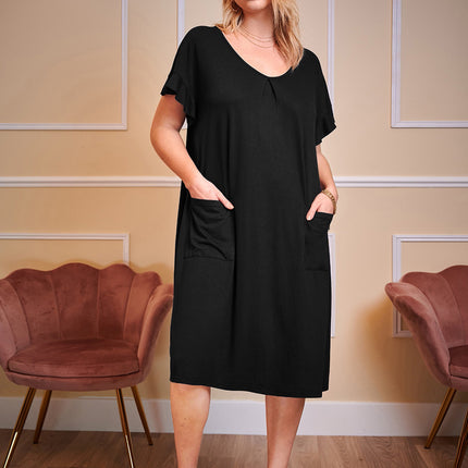Plus Size Round Neck Short Sleeve Lounge Dress - Image 5