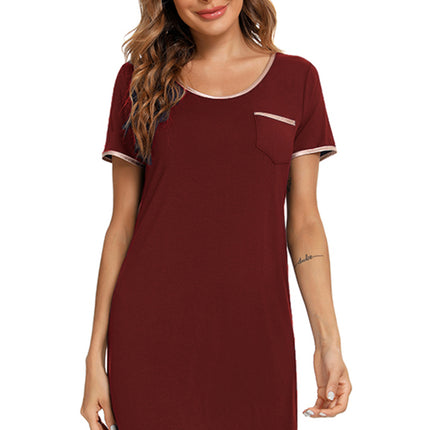 Contrast Trim Pocketed Round Neck Lounge Dress - Image 20