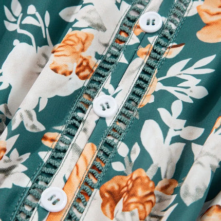 Floral Print Trimmed V Neck Tie Waist Sleeveless Dress - Image 12