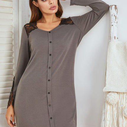 Lace Detail Long Sleeve Mini Lounge Dress - Image 1