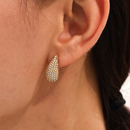 Stainless Steel Inlaid Zircon Teardrop Earrings - Image 3