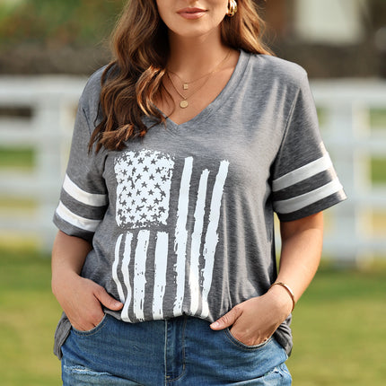 Plus Size US Flag Graphic V-Neck Tee - Image 3
