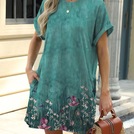 Printed Round Neck Short Sleeve Mini Dress - Image 23