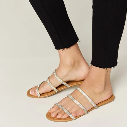 WILD DIVA Rhinestone Three-Strap Flat Sandals - Image 4