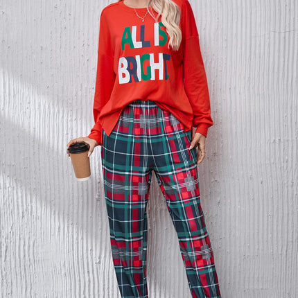 ALL IS BRIGHT Round Neck Top and Plaid Pants Lounge Set - Image 5