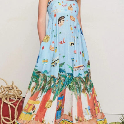 Printed Square Neck Maxi Cami Dress with Pockets - Image 1