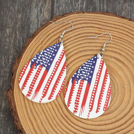 PU Leather US Flag Teardrop Shape Earrings - Image 2