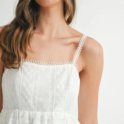 MABLE Eyelet Lace Babydoll Mini Cami Dress - Image 7