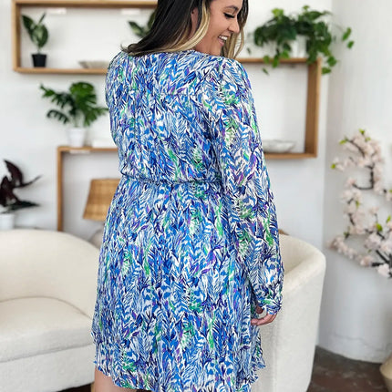 Double Take Full Size Printed Drawstring Waist Long Sleeve Dress - Image 12