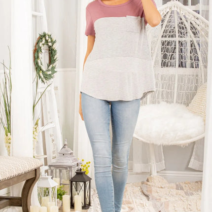 Heimish Color Block Striped Round Neck Short Sleeve T-Shirt - Image 5