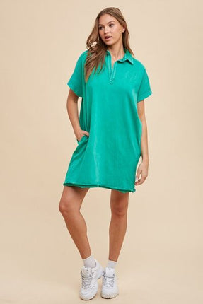 Annie Wear Mineral Washed Johnny Collar Short Sleeve Dress - Image 5