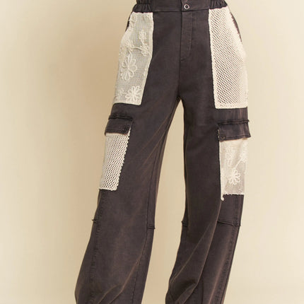 Davi & Dani Lace Patchwork Bottom Opening Adjustable Pants - Image 3