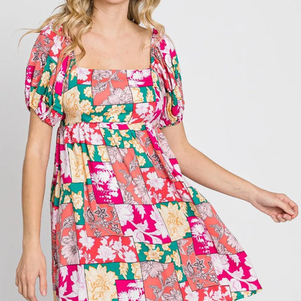 GeeGee Floral Ruff Sleeve Mini Dress - Image 1