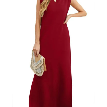 Full Size Slit Round Neck Sleeveless Maxi Tank Dress Plus Size - Image 9