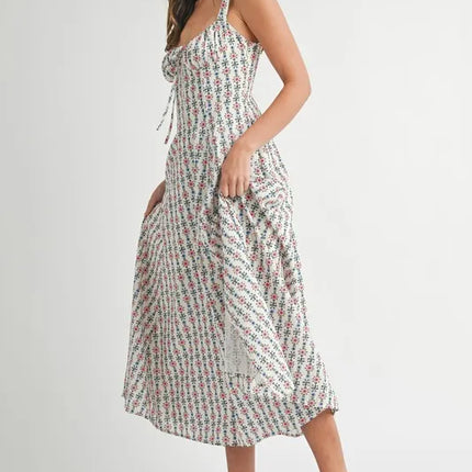 MABLE Floral Print Bustier Back Lace Up Midi Dress - Image 10