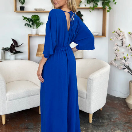 Double Take Full Size Surplice Wide Leg Jumpsuit with Pockets - Image 13