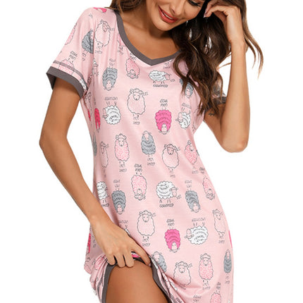 Contrast Trim Short Sleeve Lounge Dress - Image 35