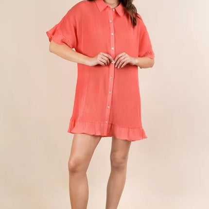 VERY J Pleated Detail Button Down Mini Dress - Image 5