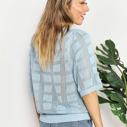 Mandy Ribbed Trim Round Neck Knit Top - Image 2